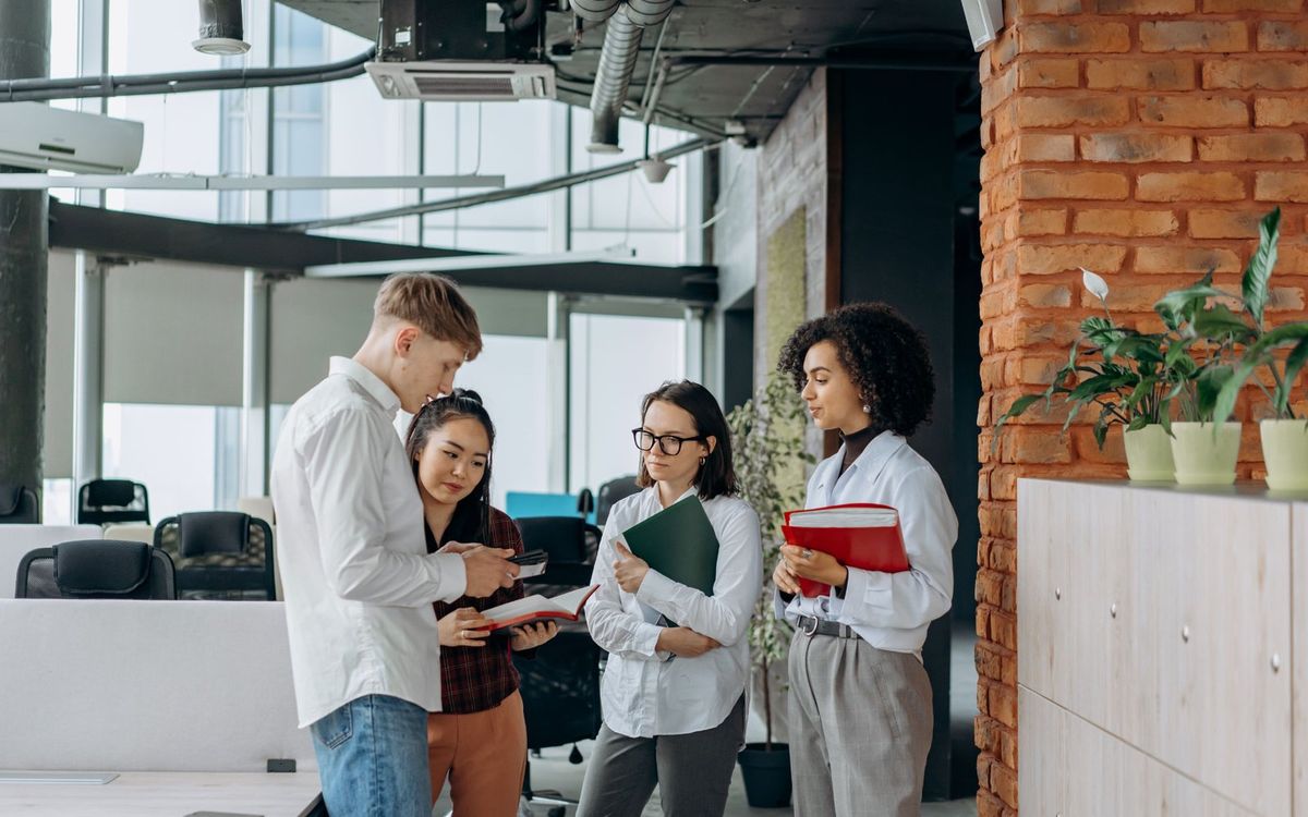 Team of professionals collaborating in a modern office